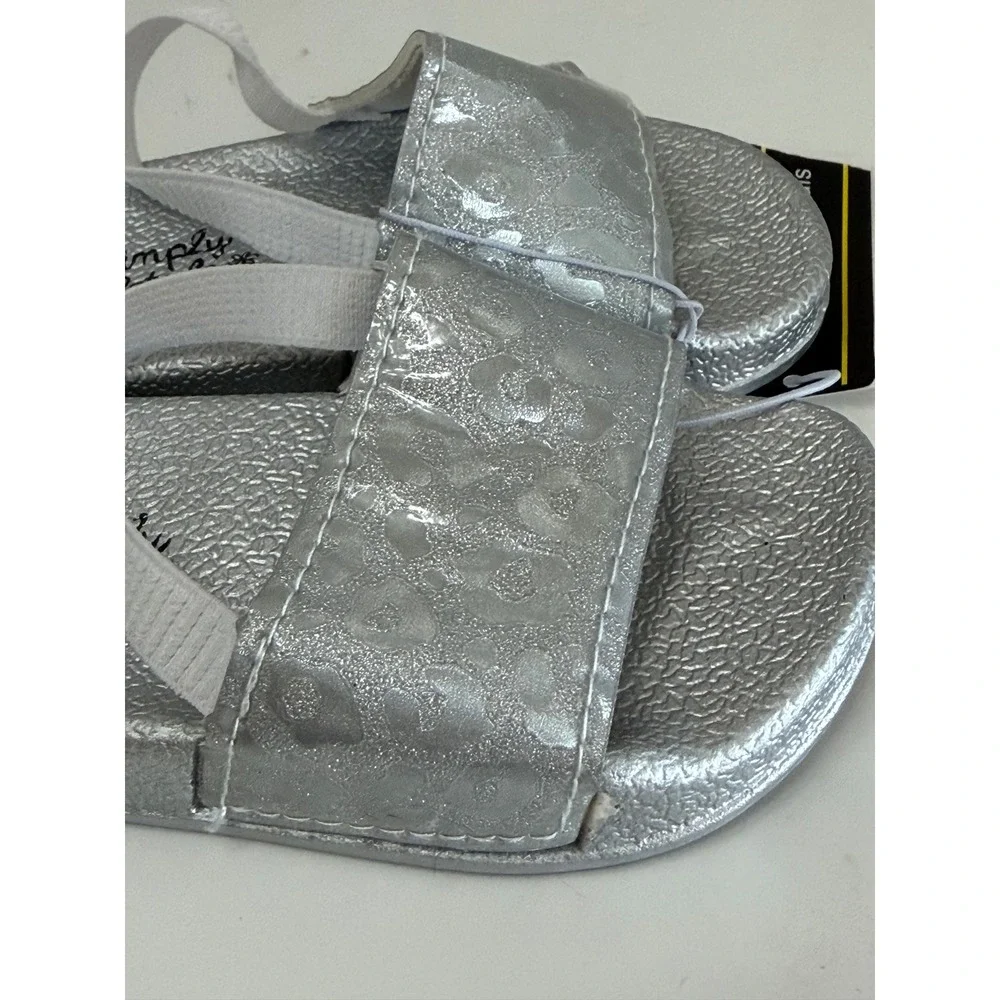 Simply Petals Toddler Sandals Silver Metallic Leopard Print Elastic Strap 5/6T